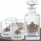 Набор для виски "Юбилейный. 55 лет". Штоф таймлесс с накладкой львы со щитом "55 лет", 4 бокала для виски Таймлесс с накладками львы 