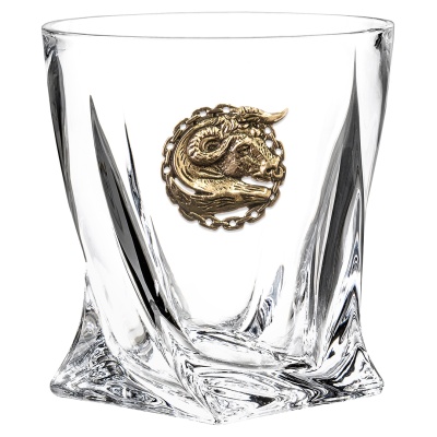 Бокал для виски с накладкой "Телец", в коробке из дизайнерского картона