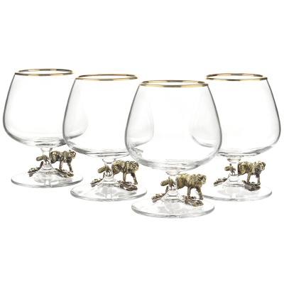 Подарочный набор из 4 бокалов для коньяка "Волк" в подарочной коробке