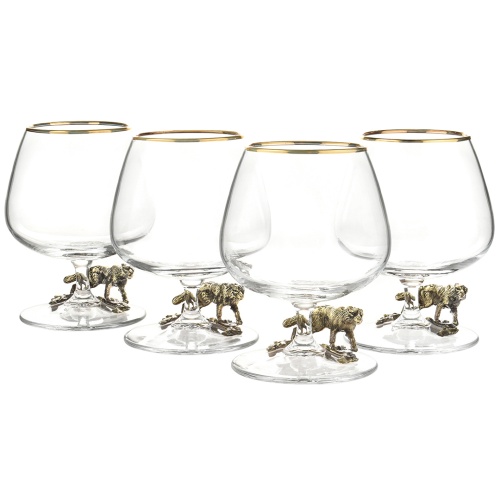Подарочный набор из 4 бокалов для коньяка "Волк" в подарочной коробке