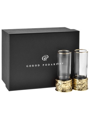 Набор из 2-х стопок Патрон Буйвол и Тигр с латунным основанием в подарочной коробке