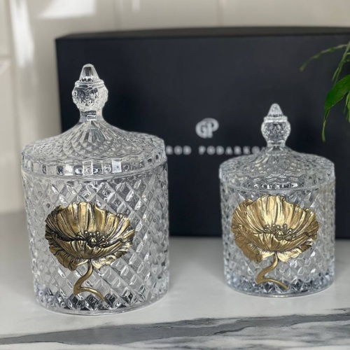 Набор Маки: две шкатулки большая и малая с накладками Мак в черной подарочной коробке