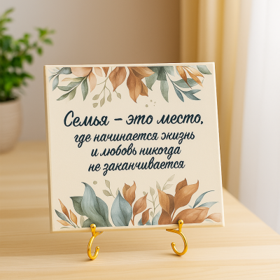 Плитка подарочная "Семья - это место, где начинается жизнь..." в подарочной коробке