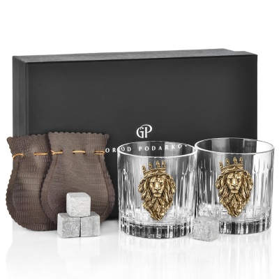 Набор 2 бокала для виски с накладкой "Лев с короной", в коробке из дизайнерского картона
