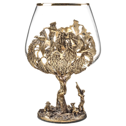 Набор 2 бокала для коньяка "Охота на Вепря" и "Охота на Утку", в шкатулке из массива