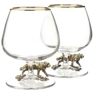 Набор из 2-х бокалов для коньяка "Волк" в черной подарочной коробке