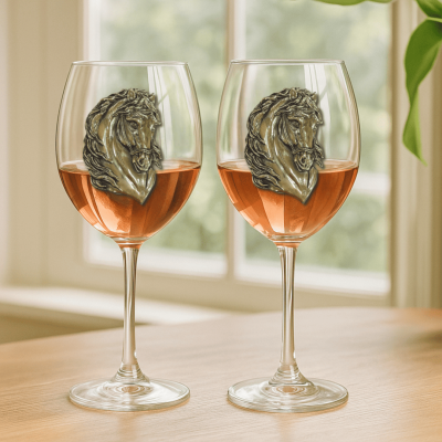 Набор из 2-х бокалов для вина с накладкой Лошадь в картонной коробке