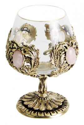 Набор 2 бокала для коньяка с камнем "Розовый кварц", в шкатулке из массива