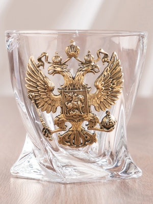 Набор 2 бокала для виски "Квадро", накл."Большой герб России",камни,мешки,в черной коробке