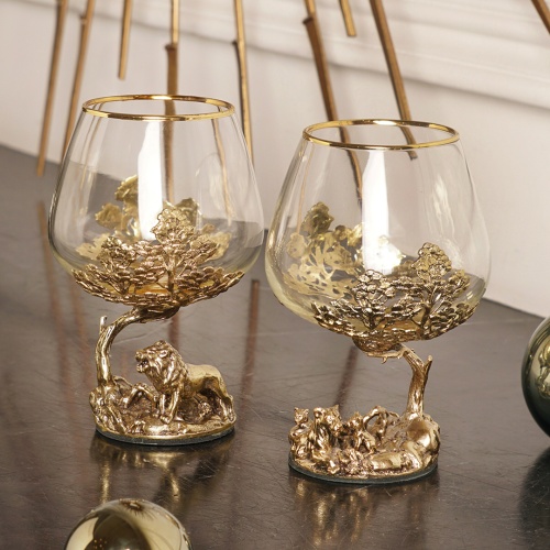 Набор 2 бокала для коньяка "Львица со львятами" и "Лев", в шкатулке из массива