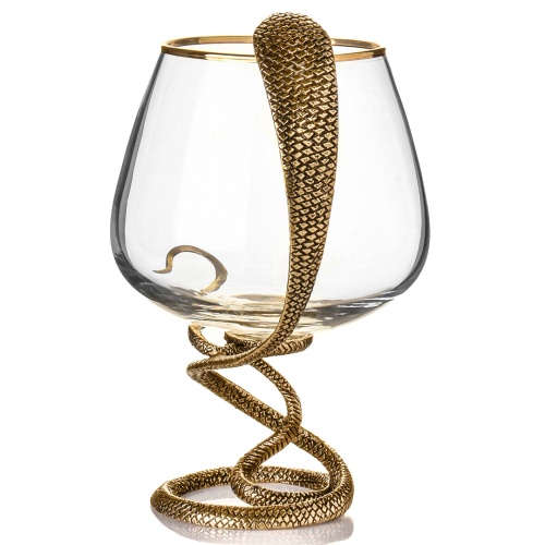 Набор 4 бокала для коньяка и 6 стопок патрон "Змея", в шкатулке из массива