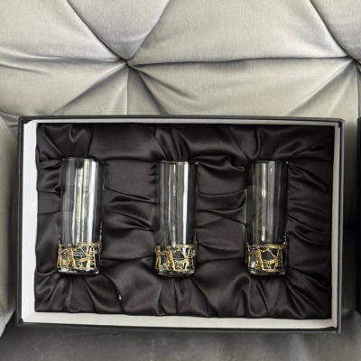 Набор из 3-х стопок Сиде с накладками Нефтяники в черной подарочной коробке