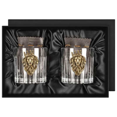 Набор 2 бокала для виски с накладкой "Лев с короной", в коробке из дизайнерского картона