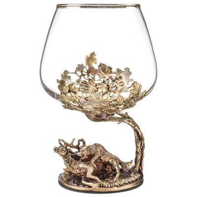 Набор 2 бокала для коньяка "Охота на Оленя" и "Охота на Медведя", в шкатулке из массива