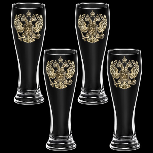 Набор 4 бокала для пива, накл. "Герб РФ" ВЕЛИКАЯ РОССИЯ ,в ч/б коробке