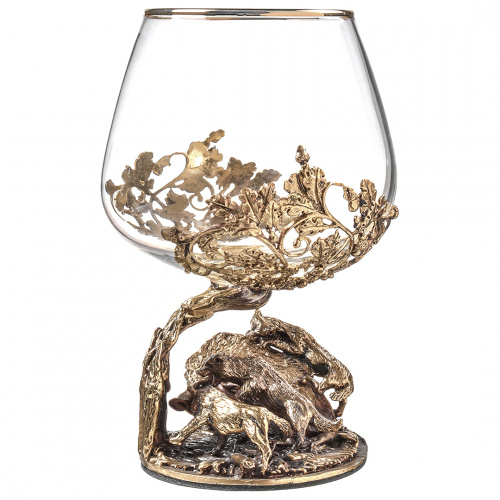 Набор 2 бокала для коньяка "Охота на Вепря" и "Охота на Кабана", в шкатулке из массива