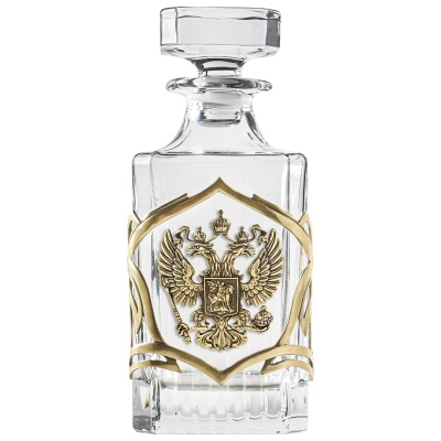 Набор "Великая Россия": 4 бок.для виски  и Штоф " с накладками "Герб РФ" в подарочной упаковке