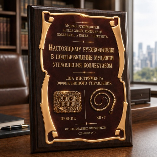 Плакетка наградная Кнут и пряник в черной коробке
