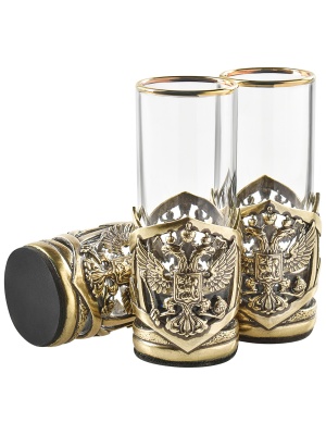 Набор 6 стопок Патрон "Герб РФ",Штоф "Timeless" накл. "Герб,эмаль"в черной под.коробке