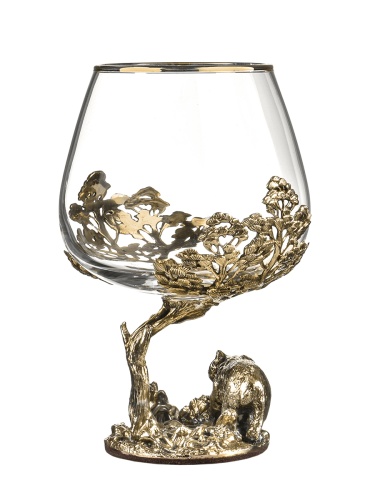 Набор 2 бокала для коньяка (Р) "Кабан +Медведь ", в черной  подарочной упаковке