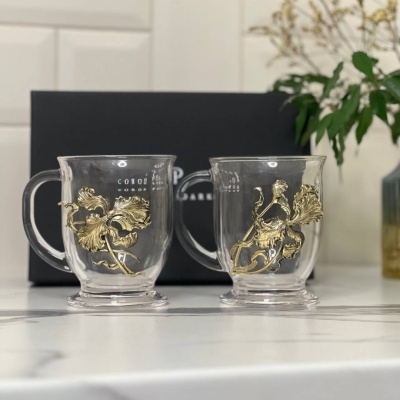 Набор для глинтвейна: 2 чашки с накладками Ирис в черной коробке