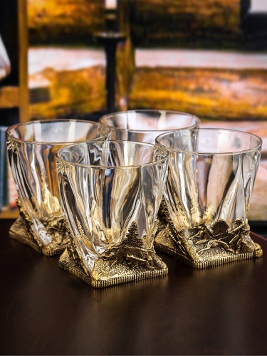 Набор из 4-х бокалов для ВИСКИ ручная работа Охота на кабана в плдарочной упаковке