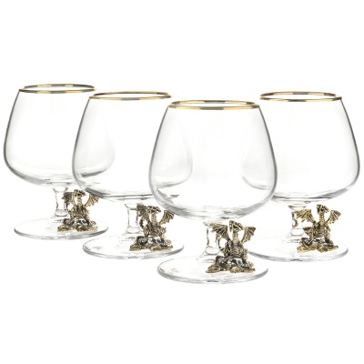 Подарочный набор из 4 бокалов для коньяка "Дракон" в подарочной коробке
