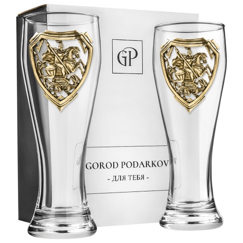 Набор 2 бокала для пива, накл. "Георгий Победоносец" ВЕЛИКАЯ РОССИЯ ,в ч/б коробке