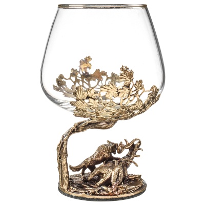 Набор 2 бокала для коньяка "Охота на Оленя" и "Охота на Кабана", в шкатулке из массива