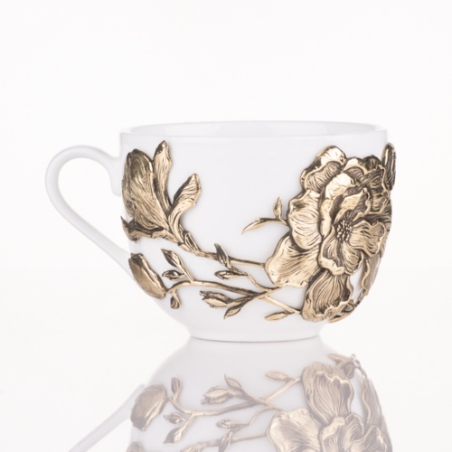 Чайная пара Магнолия латунь в черной подарочной коробке