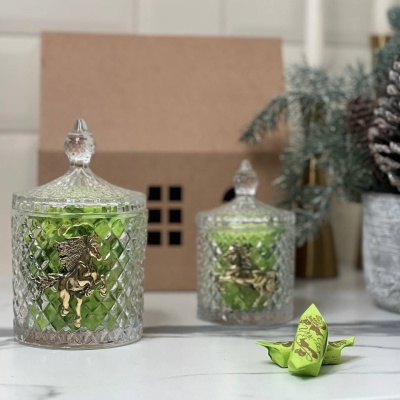 Набор Новогодний: две шкатулки большая и малая с накладками Лошадь в упаковке домик с конфетами