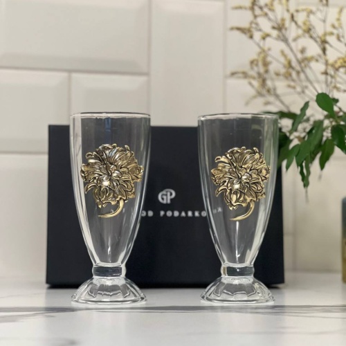 Набор для коктейлей и смузи: 2 бокала с накладками Пион в черной коробке