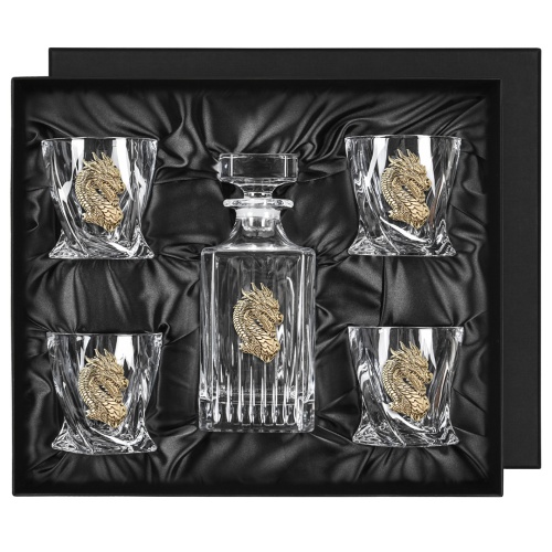 Набор Штоф "Таймлесс",4 бокала для виски "Квадро",накл. "Дракон-1", черн.под.уп.ключница