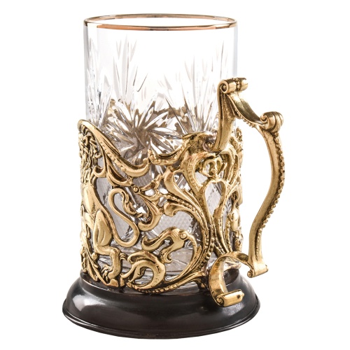 Подстаканник ручной работы С Юбилеем 80 лет в черной подарочной упаковке