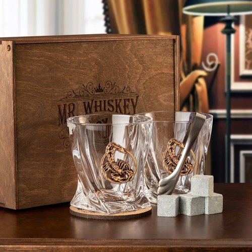 Набор 2 бокала для виски с накладкой "Скорпион", в шкатулке Mr Whiskey