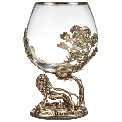 Набор из 6-х бокалов для коньяка Звери 310 мл в деревянной шкатулке из массива