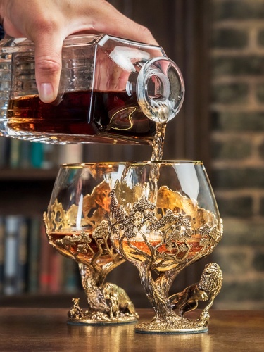 Набор 2 бокала для коньяка(R) "Лев/Львица",в черной подарочной упаковке.