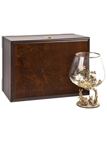 Бокал для коньяка "Заяц" 420 мл в деревянной шкатулке