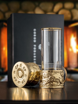 Набор из 2-х стопок Патрон Медведь с латунным основанием в подарочной коробке