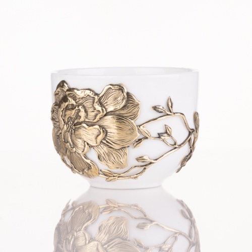 Чайная пара Магнолия латунь в черной подарочной коробке