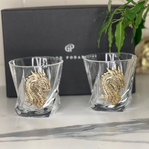 Набор из 2-х бокалов для виски с накладками Дракон в черной коробке
