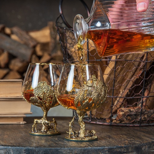 Набор 2 бокала для коньяка "Охота на Уток" и "Охота на Лося", в коробке из дизайнерского картона