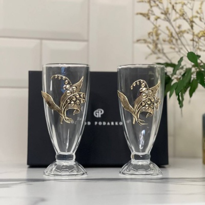 Набор для коктейлей и смузи: 2 бокала с накладками Ландыш в черной коробке