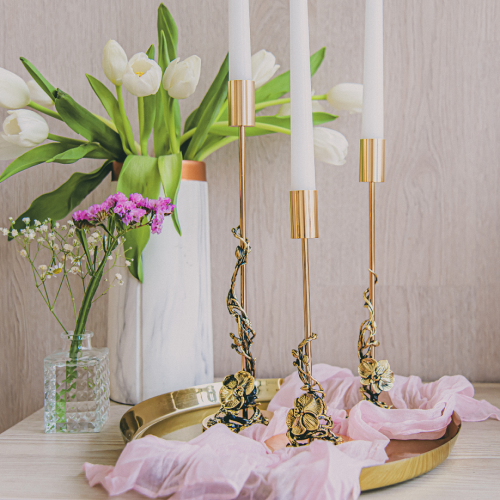 Подарочный набор из 3 подсвечников "Орхидея" в подарочной коробке