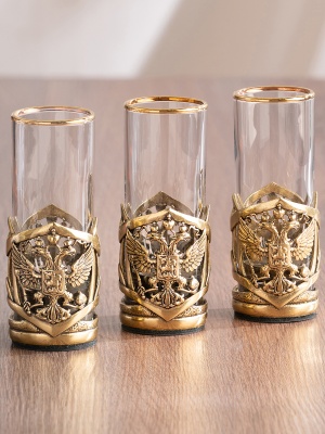 Набор 3 стопки Патрон "Герб РФ" "Великая Россия",в черн. под уп.