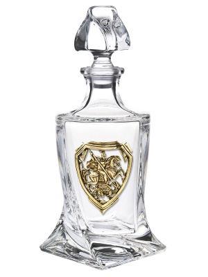 Набор 4 бокала для виски со Штофом накладка "Георгий Победоносец", "Великая Россия", в шкатулке из массива