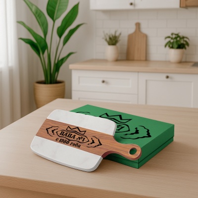 Разделочная доска подарочная "Папа №1" в подарочной коробке