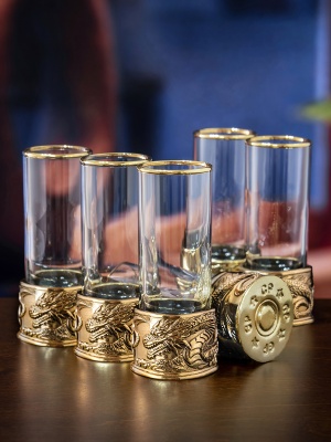 Набор из 6-ти стопок Патрон Дракон с латунным основанием в подарочной коробке