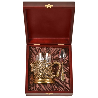 Подстаканник ручной работы "Лев", в шкатулке из массива