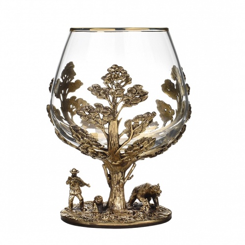 Набор 2 бокала для коньяка "Охота на Медведя" и "Охота на Уток", в шкатулке из массива